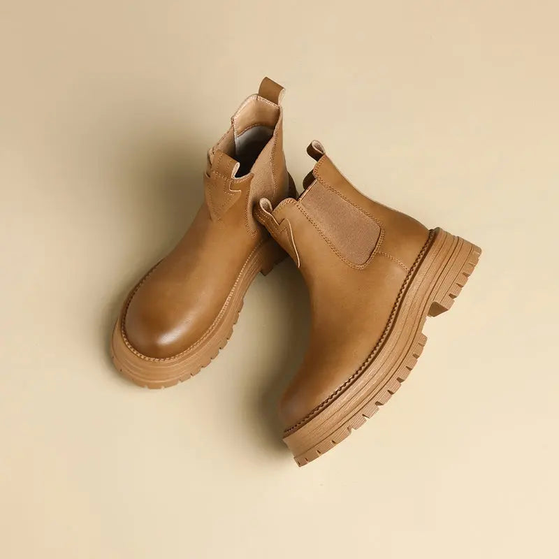 ZHR British Style Ankle Boots Women's 2024 Winter New Arrival Fleece-lined Chelsea Boots Thick Sole Skinny Boots Martin Boots  Pre2brand EUR40-AH575A-Brown-Fleece-lined