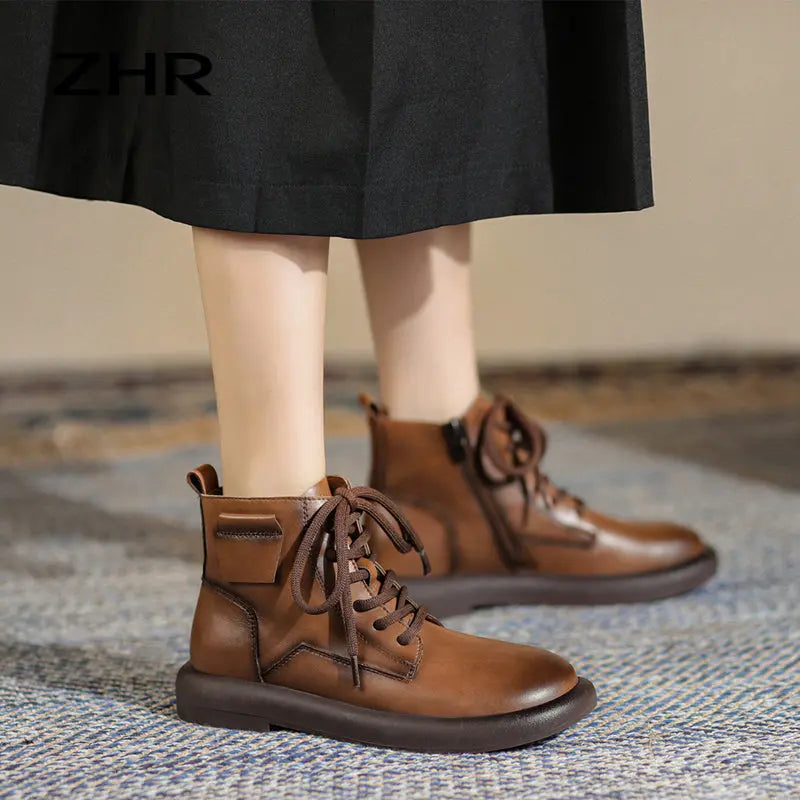 ZHR British Style Boots Women's 2024 Fall and Winter New Brown Maillard Chelsea Boots Retro French Ankle Boots  Pre2brand