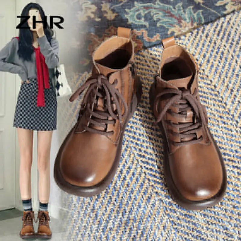 ZHR British Style Boots Women's 2024 Fall and Winter New Brown Maillard Chelsea Boots Retro French Ankle Boots  Pre2brand