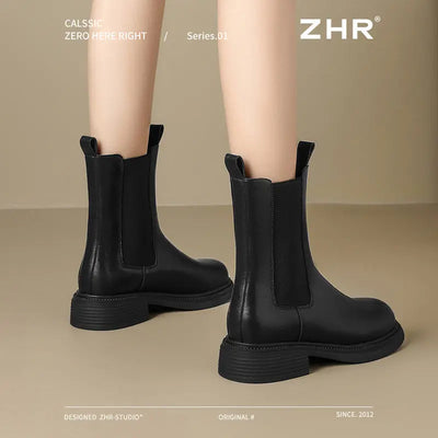 ZHR Chelsea Boots Women's Ankle Boots 2024 New Autumn and Winter Women's Shoes Fleece-Lined British Style Boots Thin Smoke Pipe Boots  Pre2brand