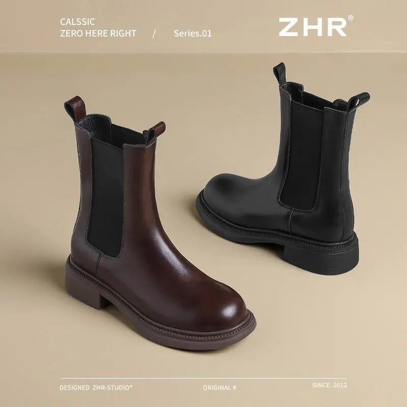 ZHR Chelsea Boots Women's Ankle Boots 2024 New Autumn and Winter Women's Shoes Fleece-Lined British Style Boots Thin Smoke Pipe Boots  Pre2brand