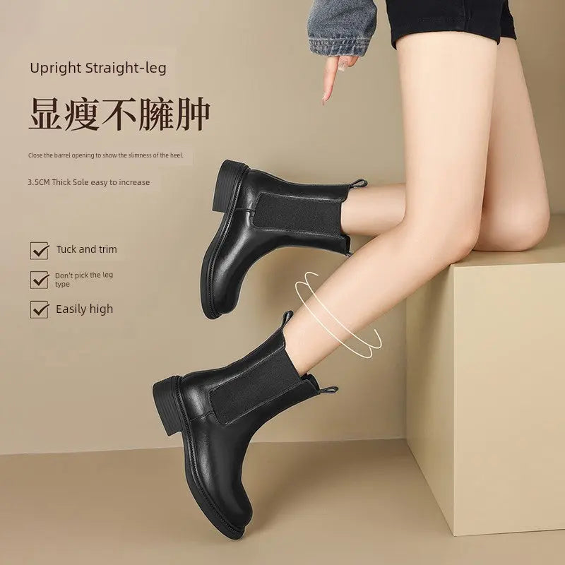 ZHR Chelsea Boots Women's Ankle Boots 2024 New Autumn and Winter Women's Shoes Fleece-Lined British Style Boots Thin Smoke Pipe Boots  Pre2brand