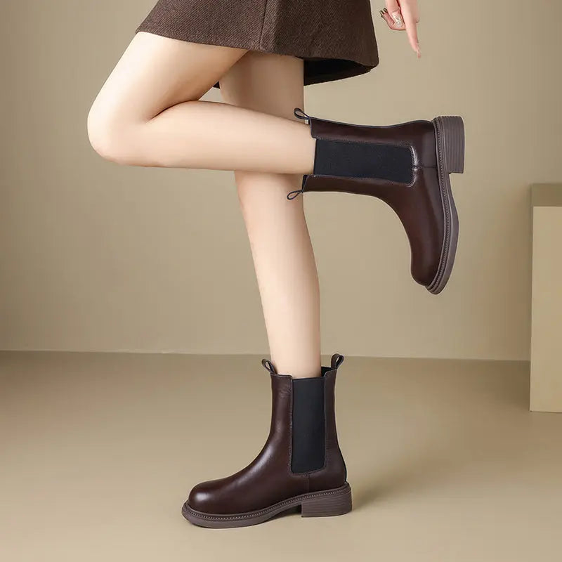 ZHR Chelsea Boots Women's Ankle Boots 2024 New Autumn and Winter Women's Shoes Fleece-Lined British Style Boots Thin Smoke Pipe Boots  Pre2brand