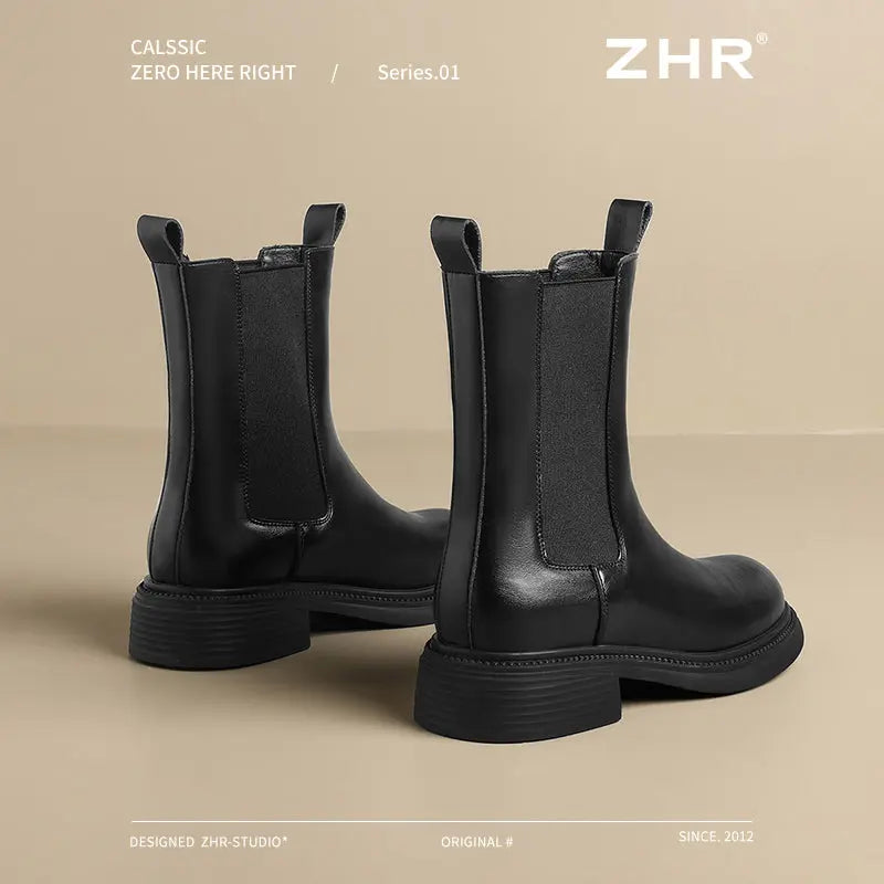 ZHR Chelsea Boots Women's Ankle Boots 2024 New Autumn and Winter Women's Shoes Fleece-Lined British Style Boots Thin Smoke Pipe Boots  Pre2brand EUR40-BL325A-black-thin-velvet-lining-heel-height-