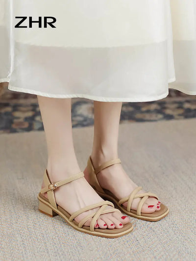 ZHR High Heel Sandals Women's Outwear 2024 Summer New Arrival Strap French Style Temperament with Skirt Chunky Heel Roman Shoes  Pre2brand
