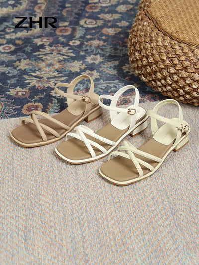 ZHR High Heel Sandals Women's Outwear 2024 Summer New Arrival Strap French Style Temperament with Skirt Chunky Heel Roman Shoes  Pre2brand