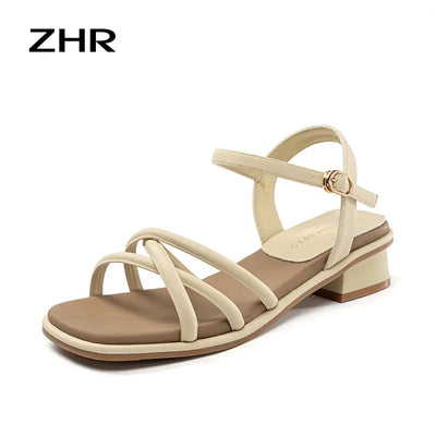 ZHR High Heel Sandals Women's Outwear 2024 Summer New Arrival Strap French Style Temperament with Skirt Chunky Heel Roman Shoes  Pre2brand 39-Light-yellow