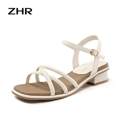 ZHR High Heel Sandals Women's Outwear 2024 Summer New Arrival Strap French Style Temperament with Skirt Chunky Heel Roman Shoes  Pre2brand 40-Beige