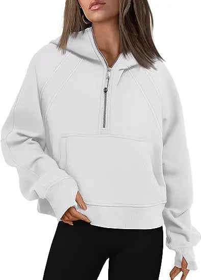 Zipper Hoodies Sweatshirts With Pocket Loose Sport Tops Long Sleeve Pullover Sweaters Winter Fall Outfits Women Clothing  Pre2brand White-XL