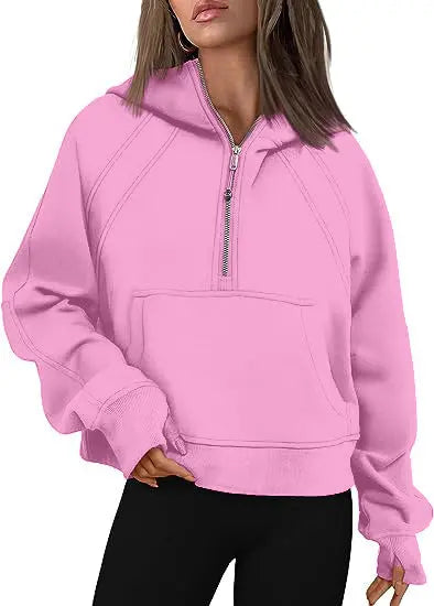 Zipper Hoodies Sweatshirts With Pocket Loose Sport Tops Long Sleeve Pullover Sweaters Winter Fall Outfits Women Clothing  Pre2brand Pink-XL