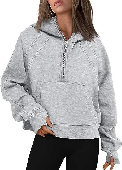 Zipper Hoodies Sweatshirts With Pocket Loose Sport Tops Long Sleeve Pullover Sweaters Winter Fall Outfits Women Clothing  Pre2brand Light-Grey-XL