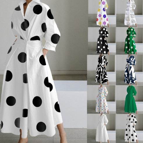 Long-sleeve Blouse Elastic Waist Swing Dress - Pre2brand