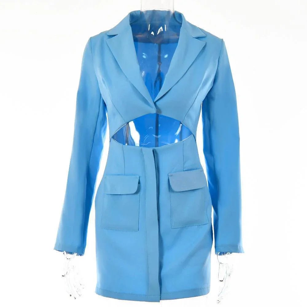 Blazer Dress Women Notched Collar Hollow Out Buttons Jacket - Pre2brand