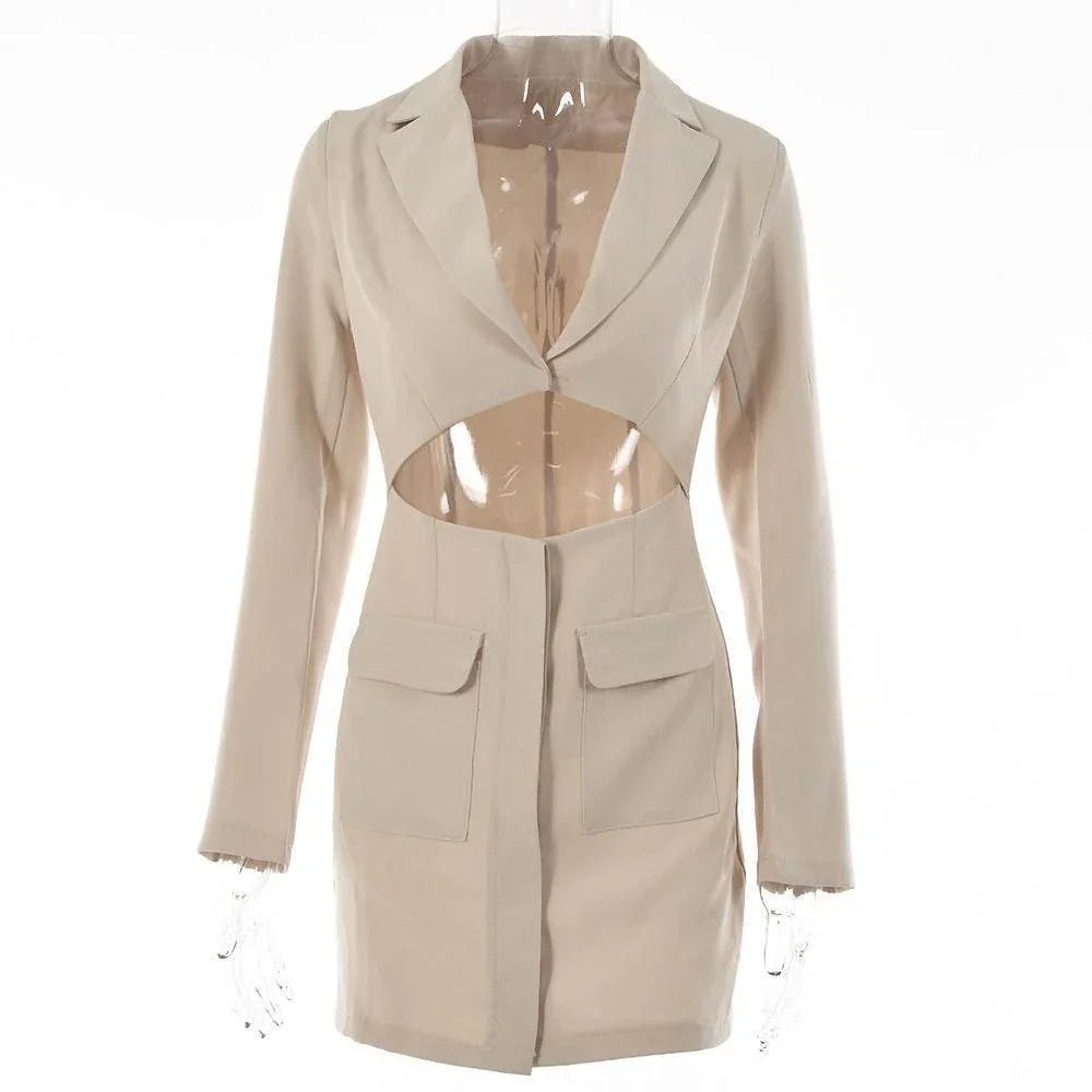 Blazer Dress Women Notched Collar Hollow Out Buttons Jacket - Pre2brand