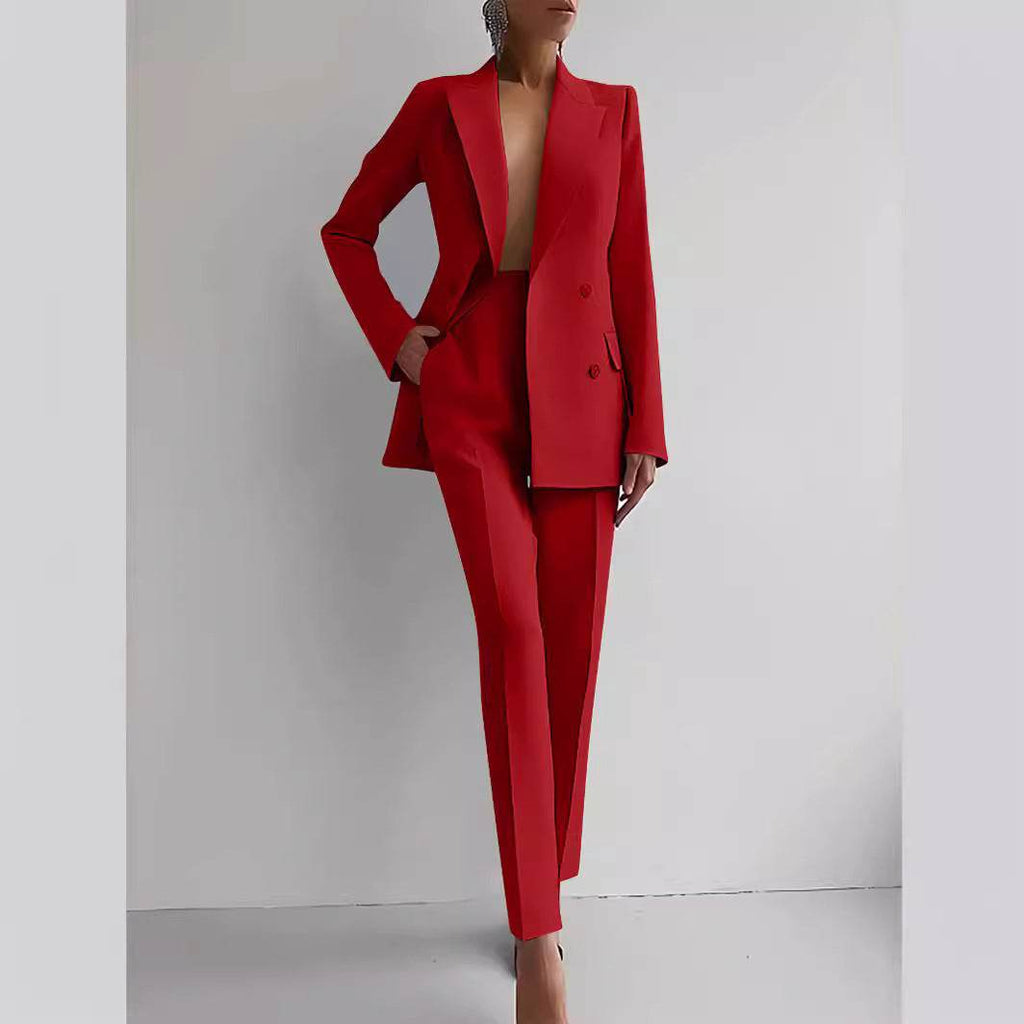 Casual Suits Fashion Long Sleeve Single-breasted Jacket Top And Slim Fit Trousers Women's Business Suits - Pre2brand
