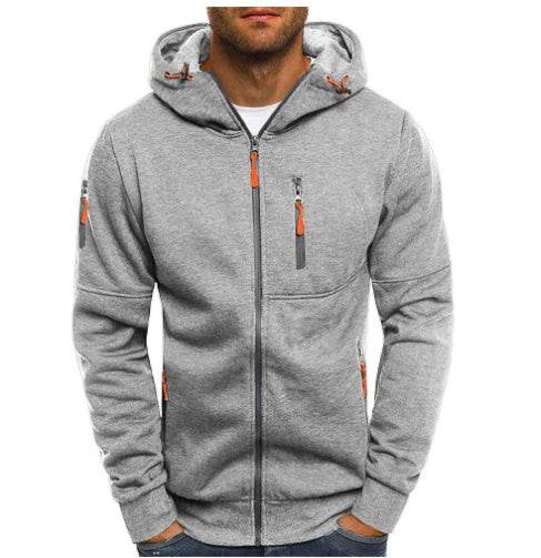 Men's Casual Zipper Hooded Sweater Solid Color Sports Fitness Jackets Cardigan - Pre2brand