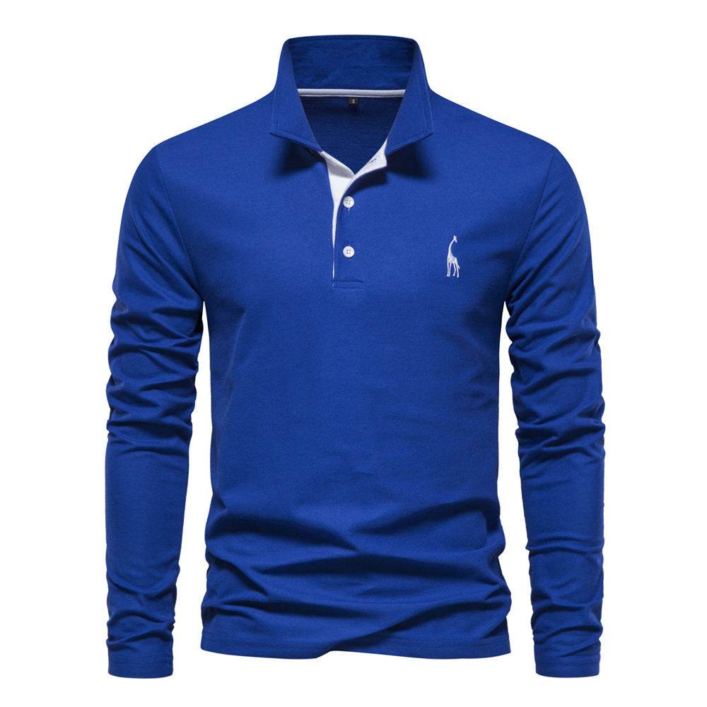 Men's Fashion Casual Polo Collar Deer Embroidered Long Sleeve - Pre2brand