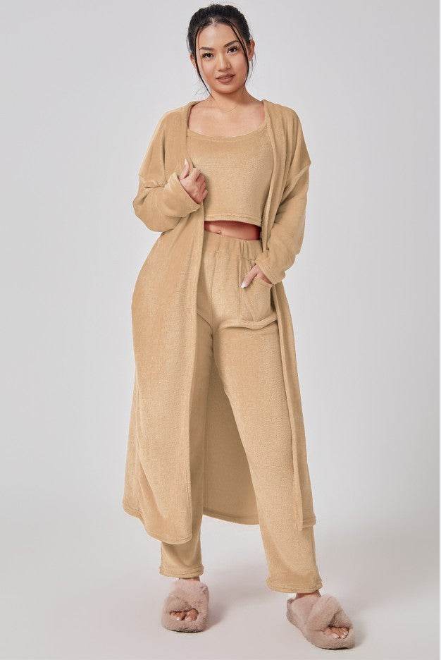 Cozy Pajama Set, 3 Piece Lounge Set, Cute Loungewear, Warm Suit Sets, Matching Set, Lounge Set, 3 Piece Pant Sets, Women Winter Dress - Pre2brand