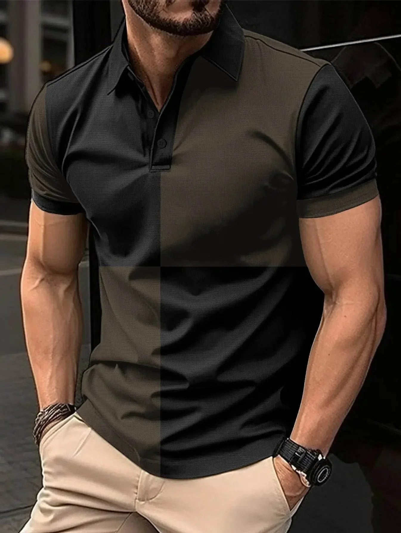 Casual Sports Short Sleeve Color Stitching Turnover Neck Polo Shirt Men Clothing - Pre2brand