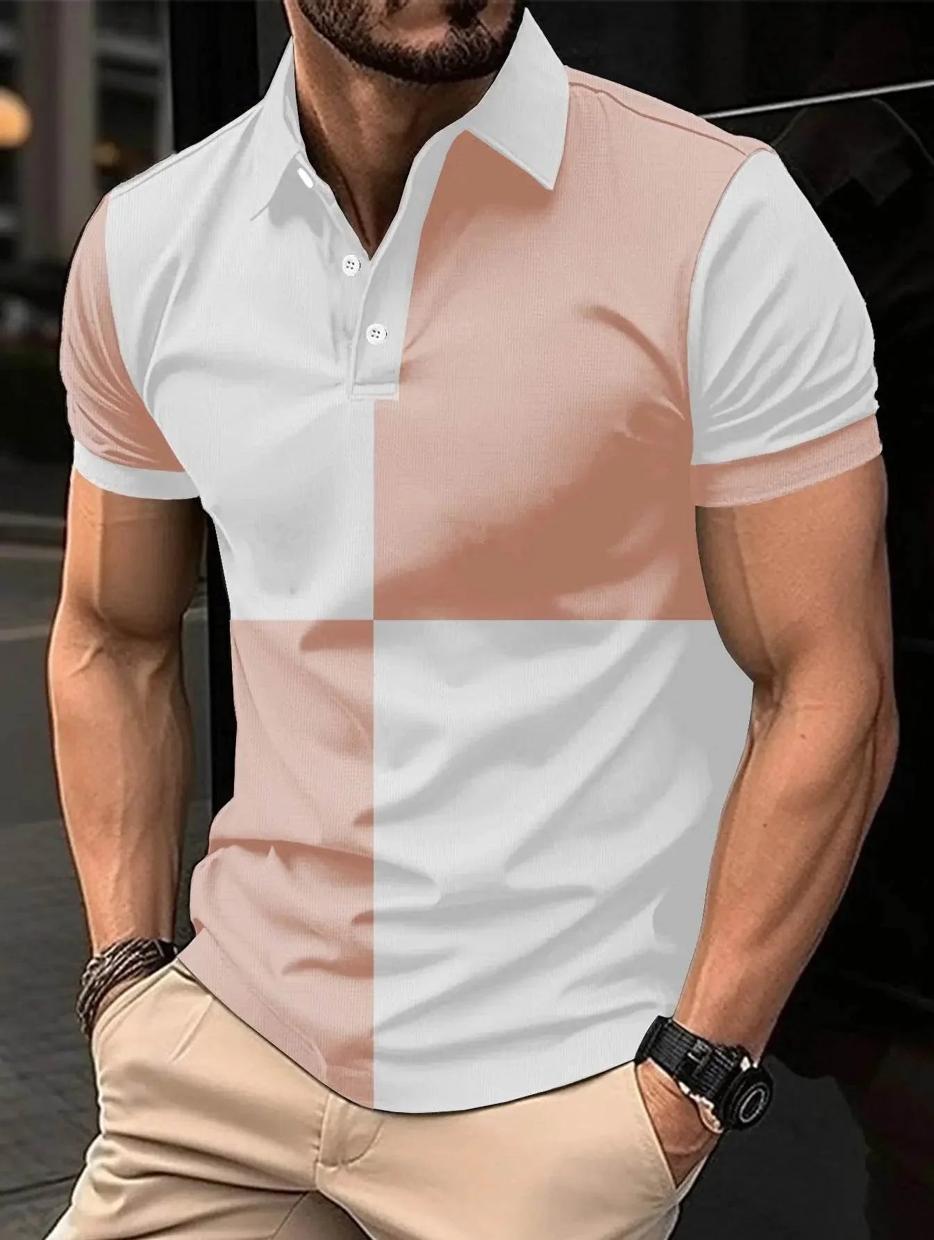 Casual Sports Short Sleeve Color Stitching Turnover Neck Polo Shirt Men Clothing - Pre2brand