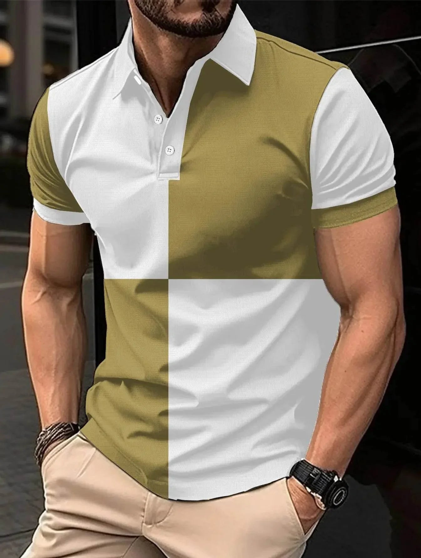 Casual Sports Short Sleeve Color Stitching Turnover Neck Polo Shirt Men Clothing - Pre2brand