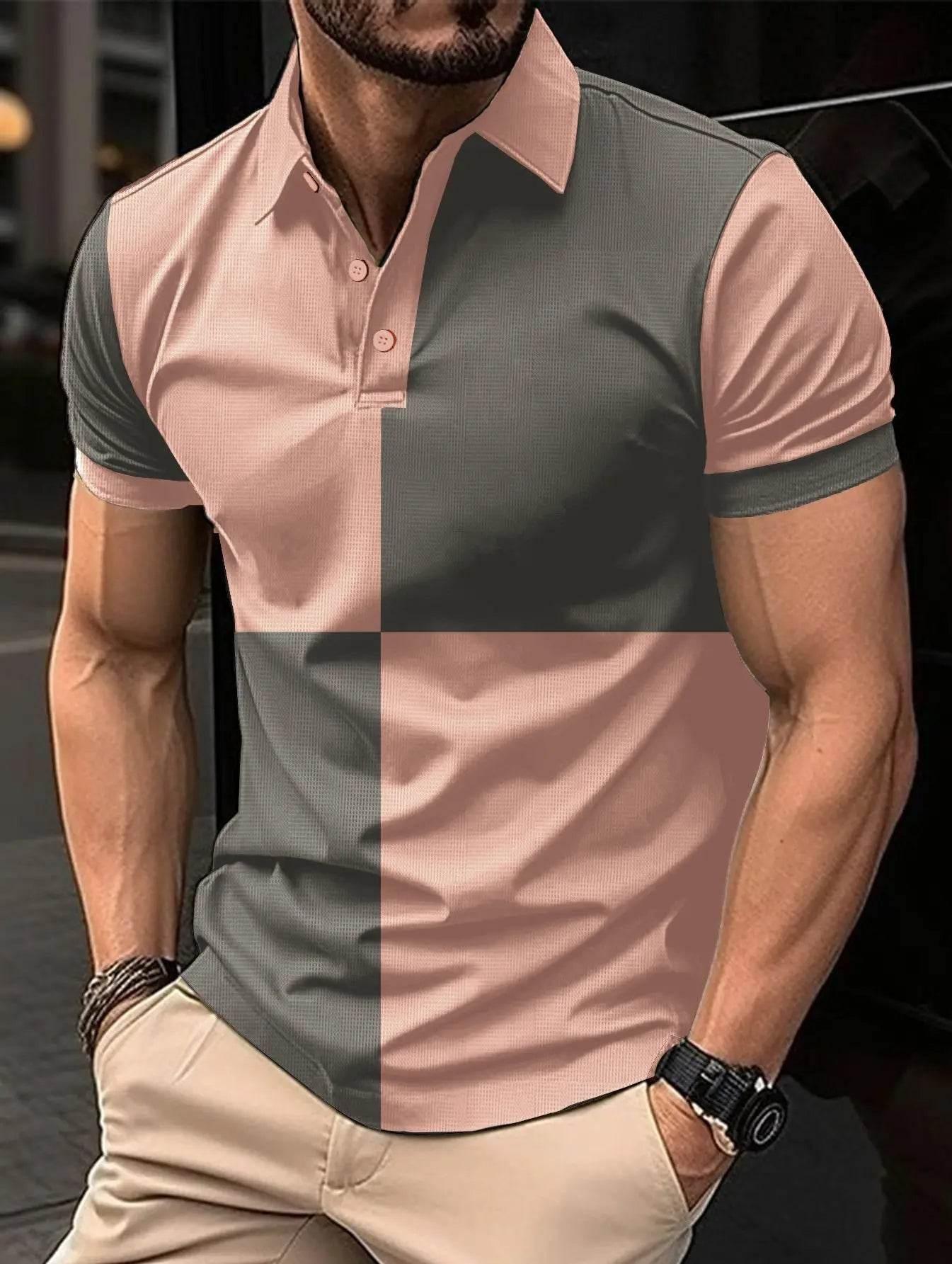 Casual Sports Short Sleeve Color Stitching Turnover Neck Polo Shirt Men Clothing - Pre2brand