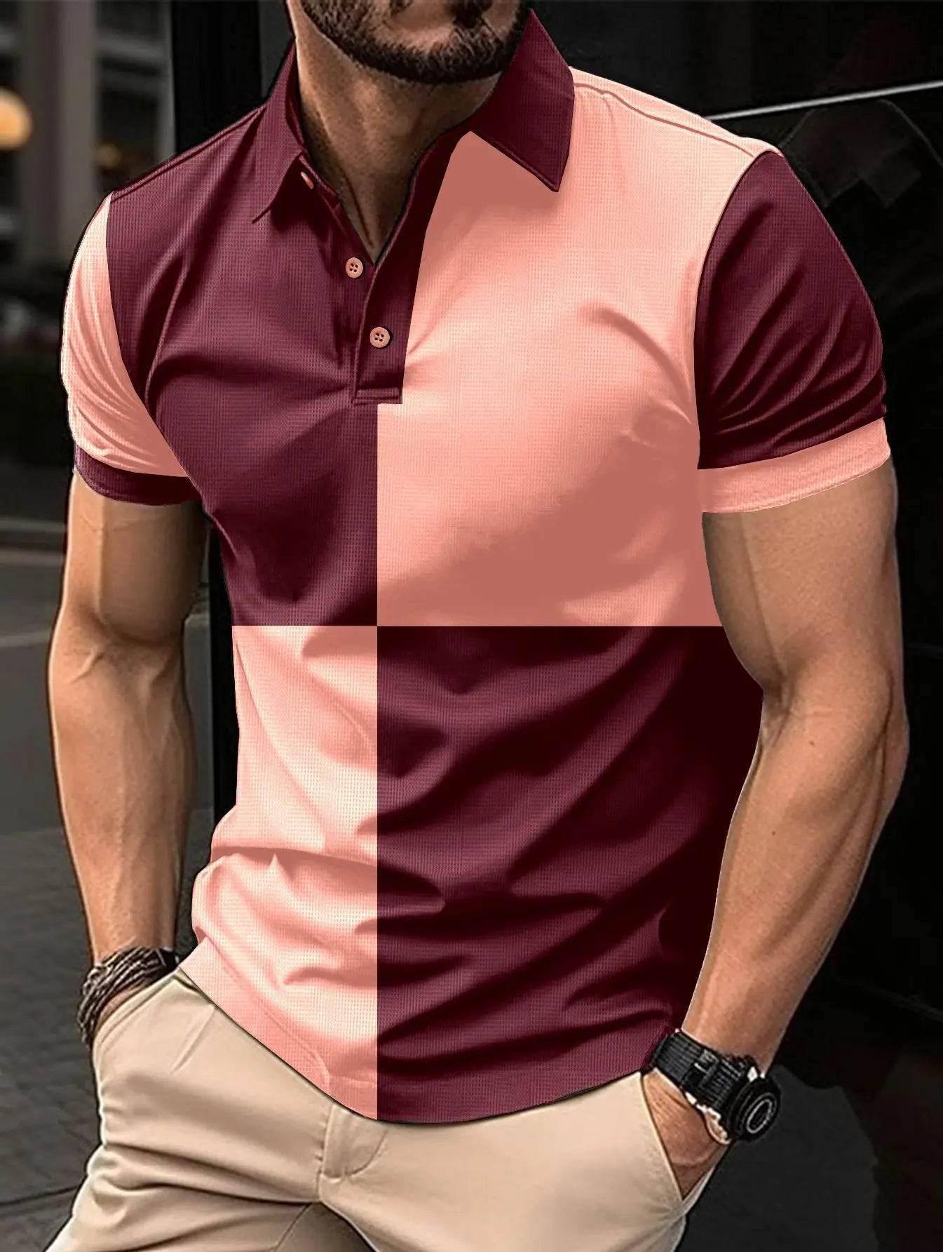 Casual Sports Short Sleeve Color Stitching Turnover Neck Polo Shirt Men Clothing - Pre2brand