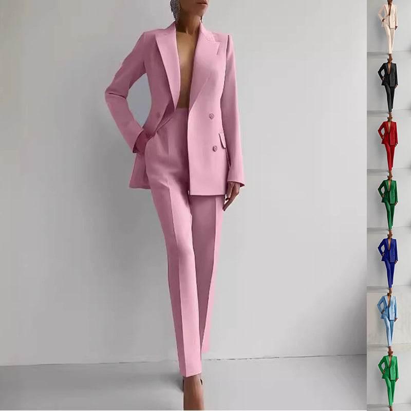Casual Suits Fashion Long Sleeve Single - breasted Jacket Top And Slim Fit Trousers Women's Business Suits - Pre2brand