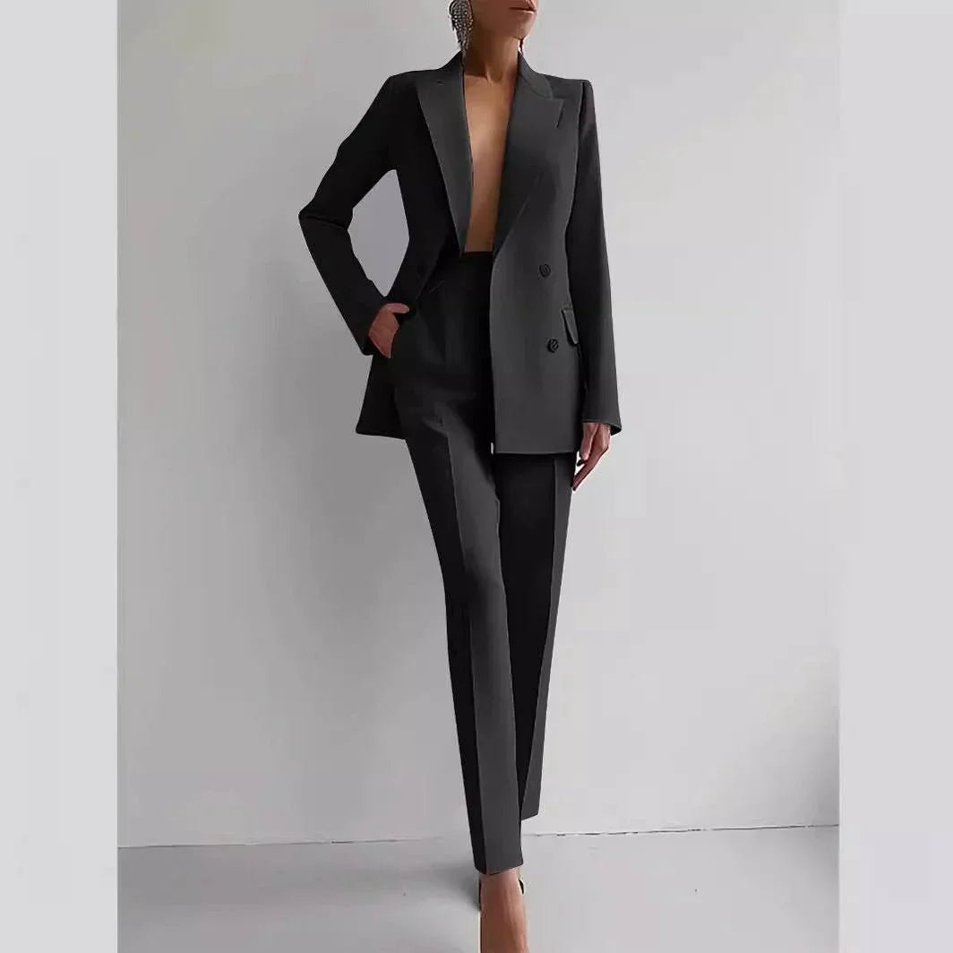 Casual Suits Fashion Long Sleeve Single - breasted Jacket Top And Slim Fit Trousers Women's Business Suits - Pre2brand
