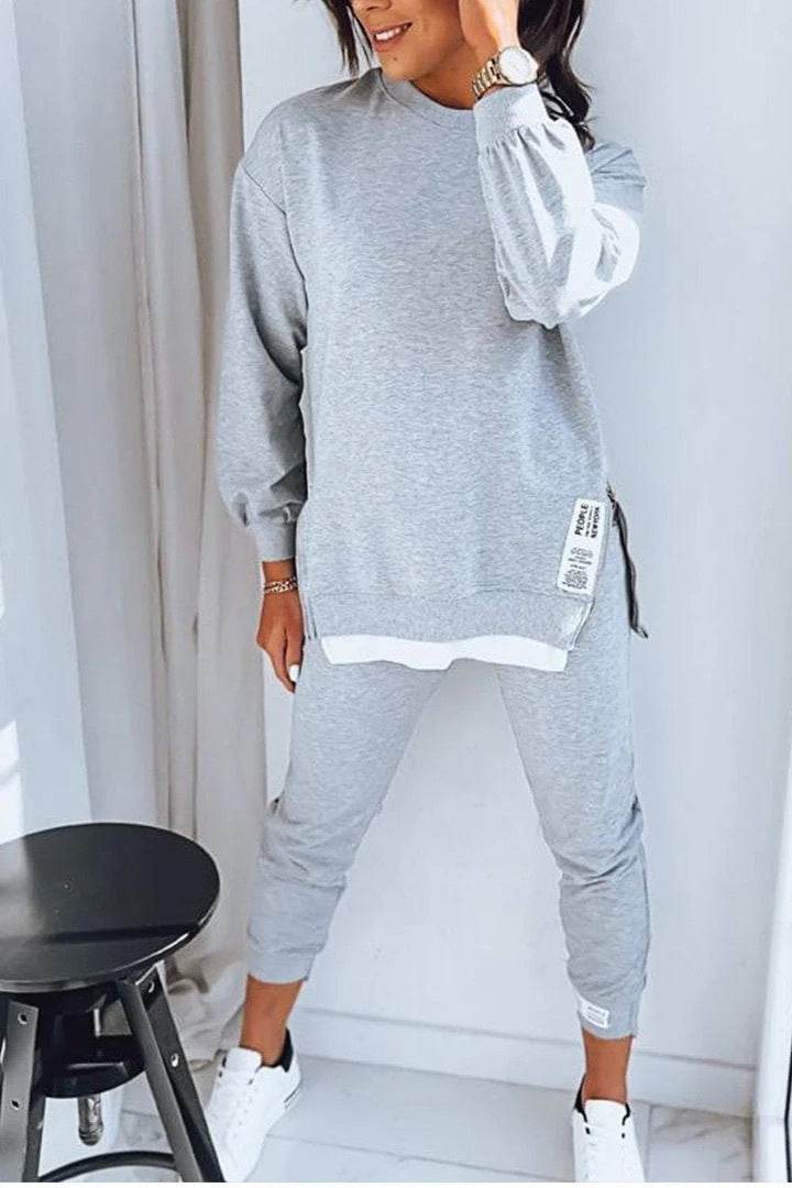 Women's Sports Suit Fashion Slit Design Sweatshirt Top And Slim-fit Trousers Sweatpants Casual Two Piece Set Outfit - Pre2brand