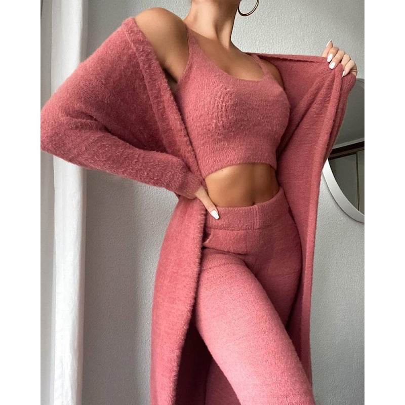 Cozy Pajama Set, 3 Piece Lounge Set, Cute Loungewear, Warm Suit Sets, Matching Set, Lounge Set, 3 Piece Pant Sets, Women Winter Dress - Pre2brand