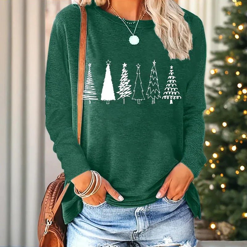 Christmas Shirts For Women, Cute Christmas Tree Graphic Long Sleeve T-Shirt, Funny Holiday Xmas Top For Party, Family Matching PJ Outfit - Pre2brand