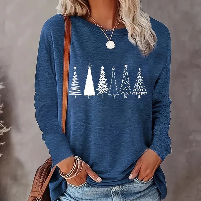Christmas Shirts For Women, Cute Christmas Tree Graphic Long Sleeve T-Shirt, Funny Holiday Xmas Top For Party, Family Matching PJ Outfit - Pre2brand