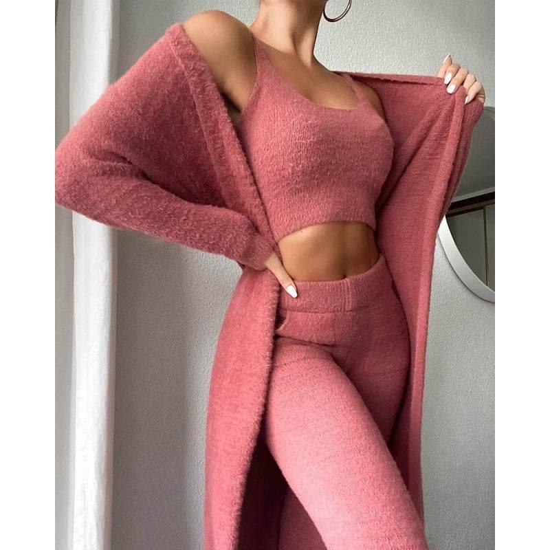 Cozy Pajama Set, 3 Piece Lounge Set, Cute Loungewear, Warm Suit Sets, Matching Set, Lounge Set, 3 Piece Pant Sets, Women Winter Dress - Pre2brand