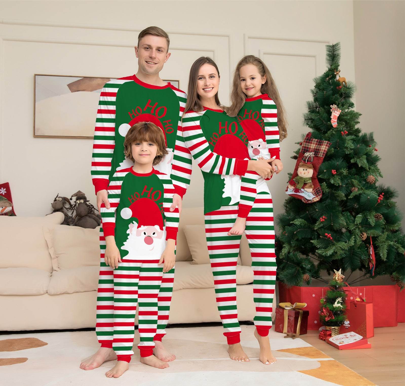 Family Christmas Pajamas Matching Sets Red Stripe Xmas Holiday Sleepwear Jammies Long Sleeve PJs Outfits - Pre2brand