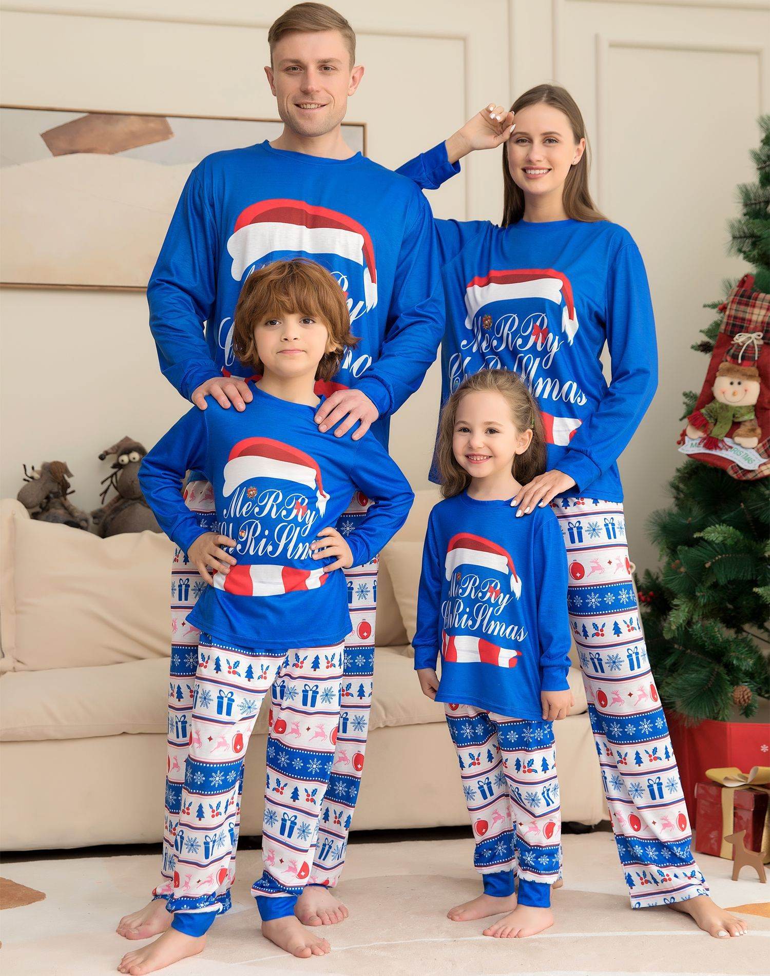 Matching Family Pajamas Sets Christmas PJ's Letter Print Top And Plaid Pants Jammies Sleepwear - Pre2brand