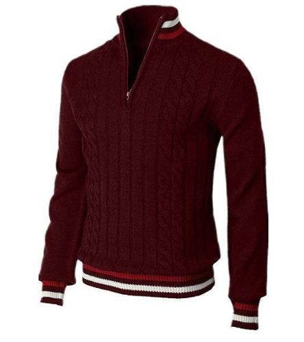 Spring And Autumn New Color Blocked High Necked Knitted Shirt - Pre2brand