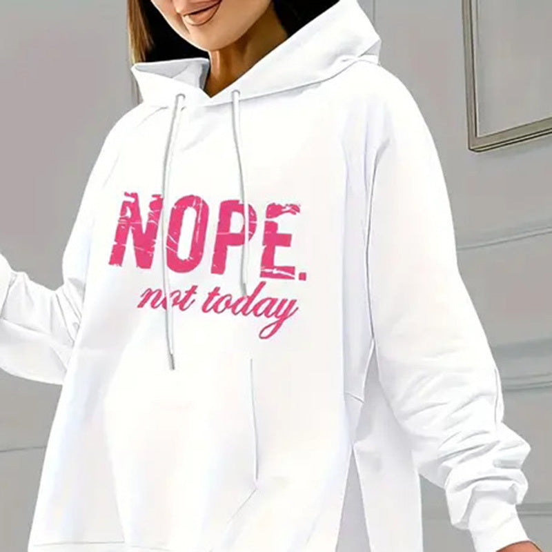 Women's Casual 2-Piece Set Solid Color Leggings & Letter Print Pocket Drawstring Hooded Sweatshirt With Split Hem Spring Fall Fashion Outfit