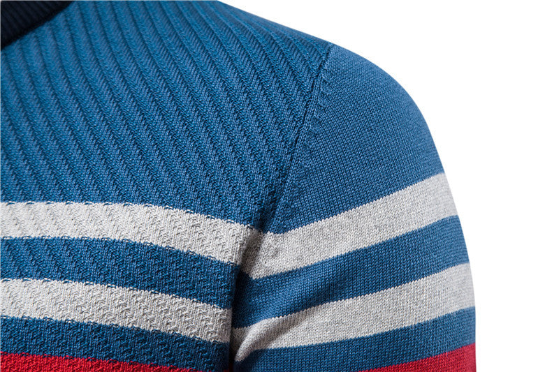 Striped Contrast Color Men's Casual Sweater US Size Personality Trend Knitting Bottoming Shirt