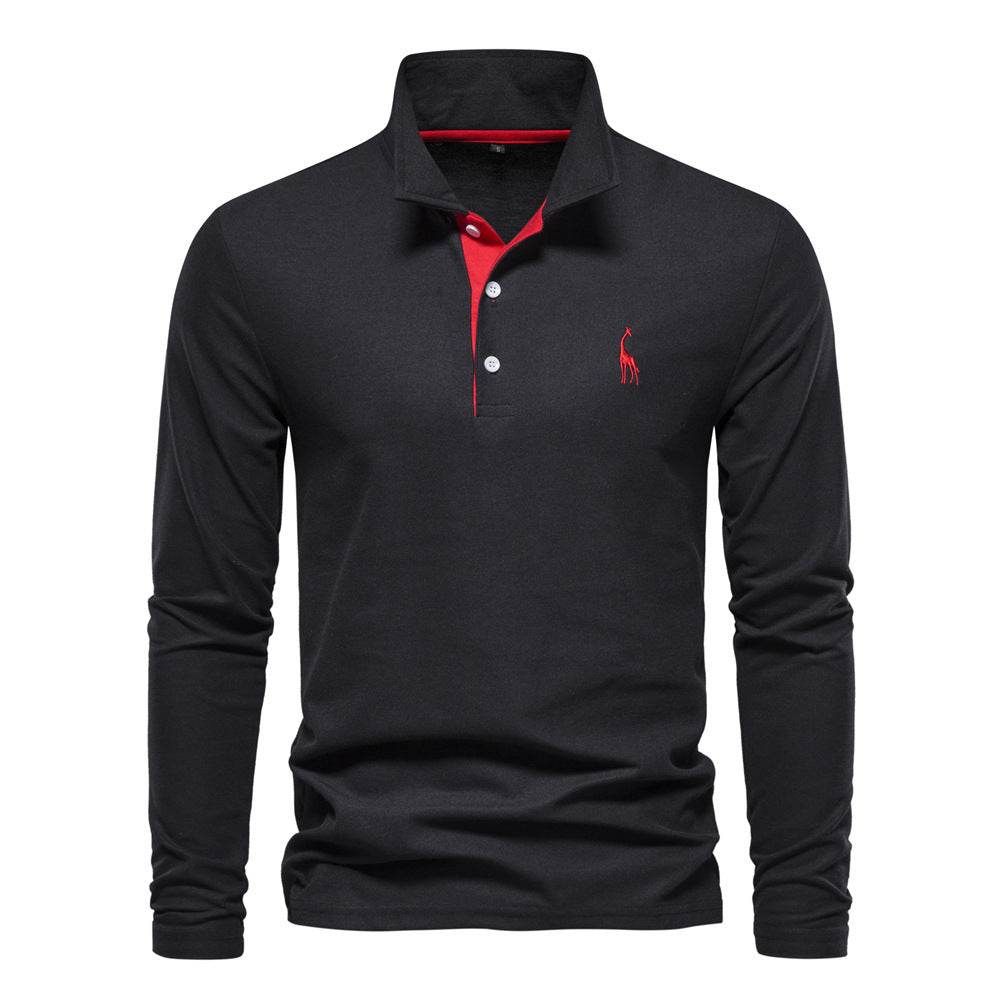 Men's Fashion Casual Polo Collar Deer Embroidered Long Sleeve - Pre2brand