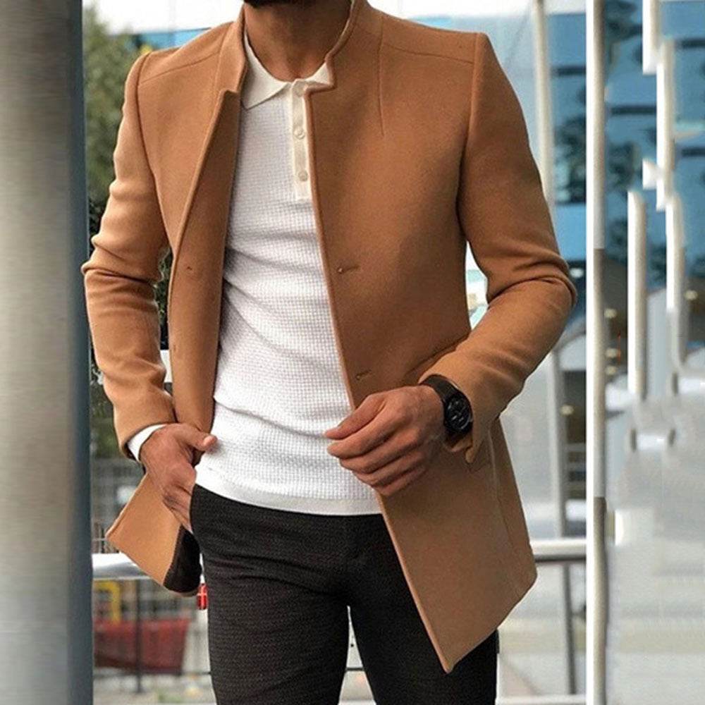 Men's Slim Coat Fashion Single-breasted Solid Color Business Jackets Fall And Winter Tops Outwear Clothing - Pre2brand