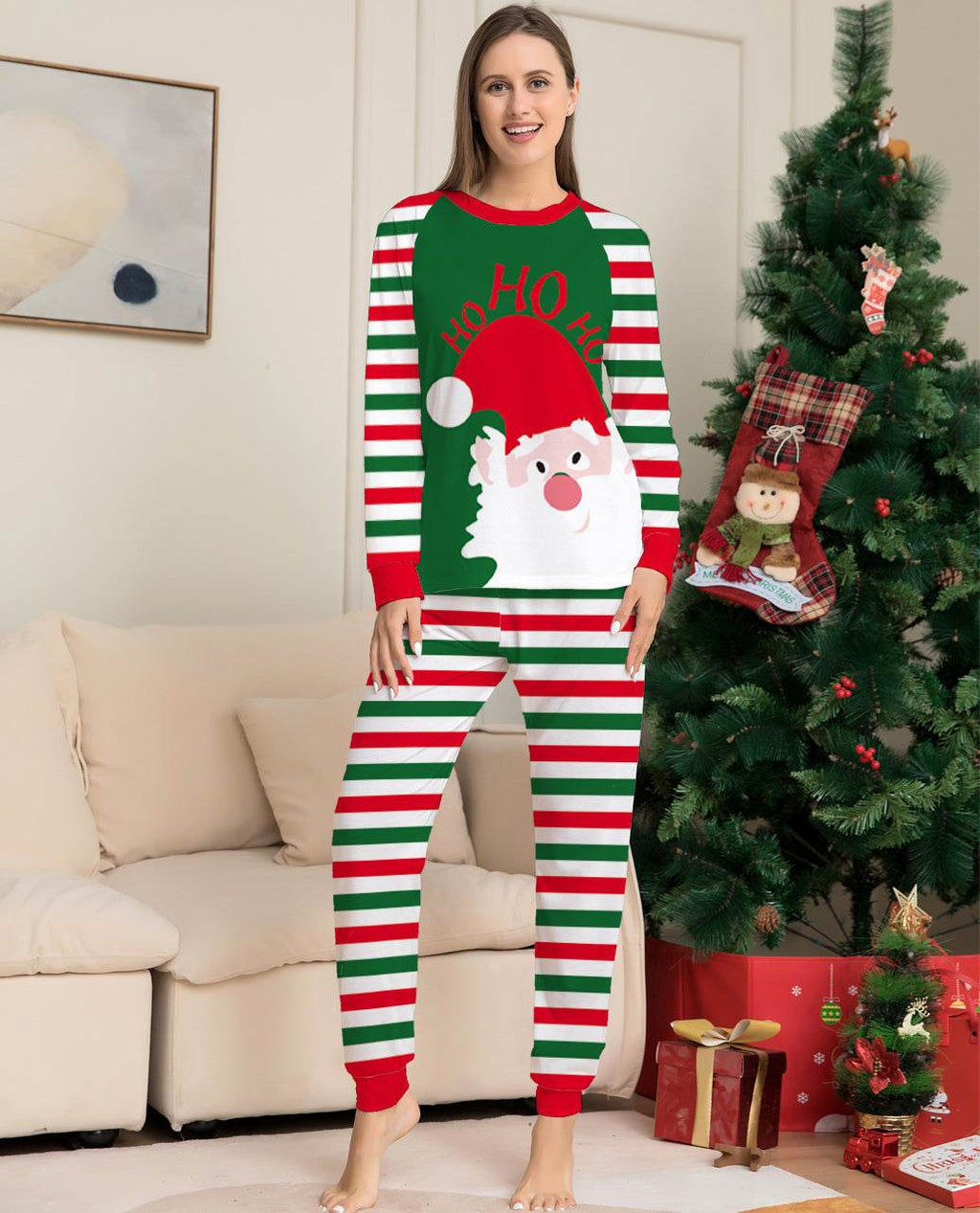 Family Christmas Pajamas Matching Sets Red Stripe Xmas Holiday Sleepwear Jammies Long Sleeve PJs Outfits - Pre2brand