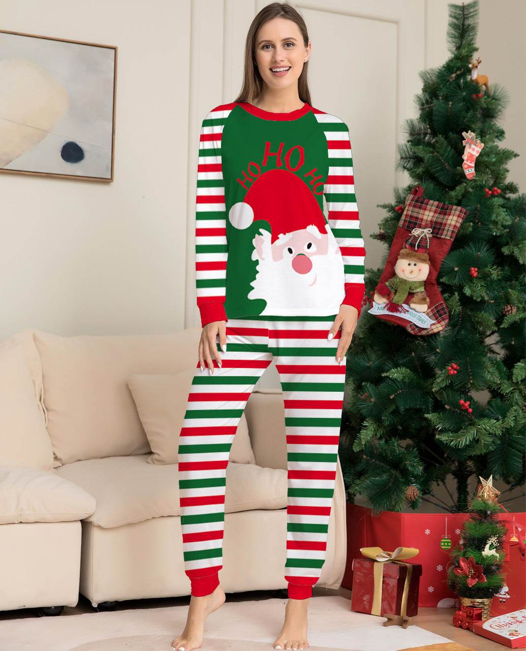 Family Christmas Pajamas Matching Sets Red Stripe Xmas Holiday Sleepwear Jammies Long Sleeve PJs Outfits - Pre2brand
