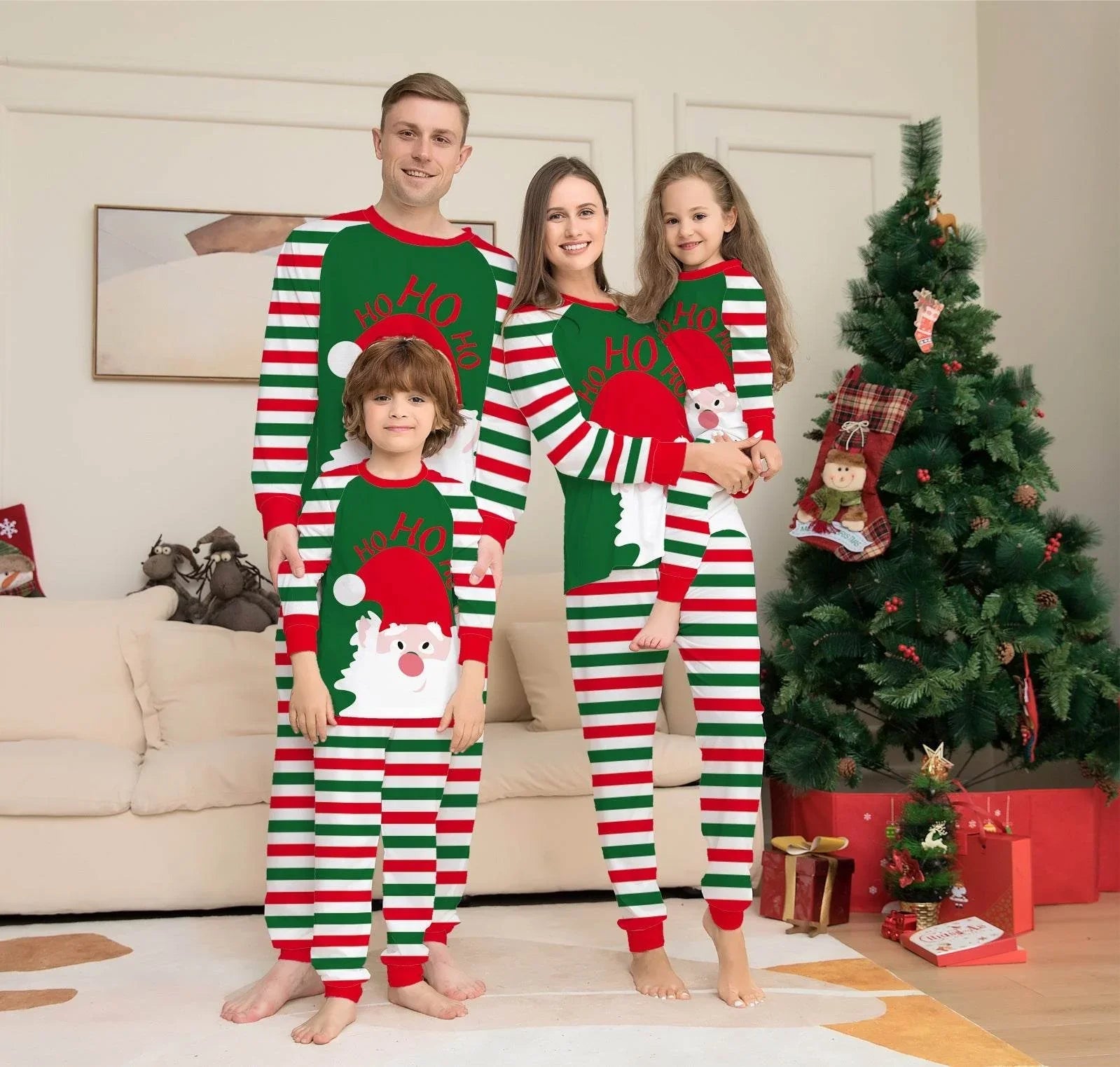 Family Christmas Pajamas Matching Sets Red Stripe Xmas Holiday Sleepwear Jammies Long Sleeve PJs Outfits - Pre2brand