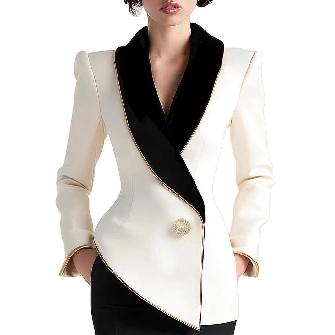 Fashion Irregular Women's Golden Edge Pearl Button Long Sleeve Coat - Pre2brand