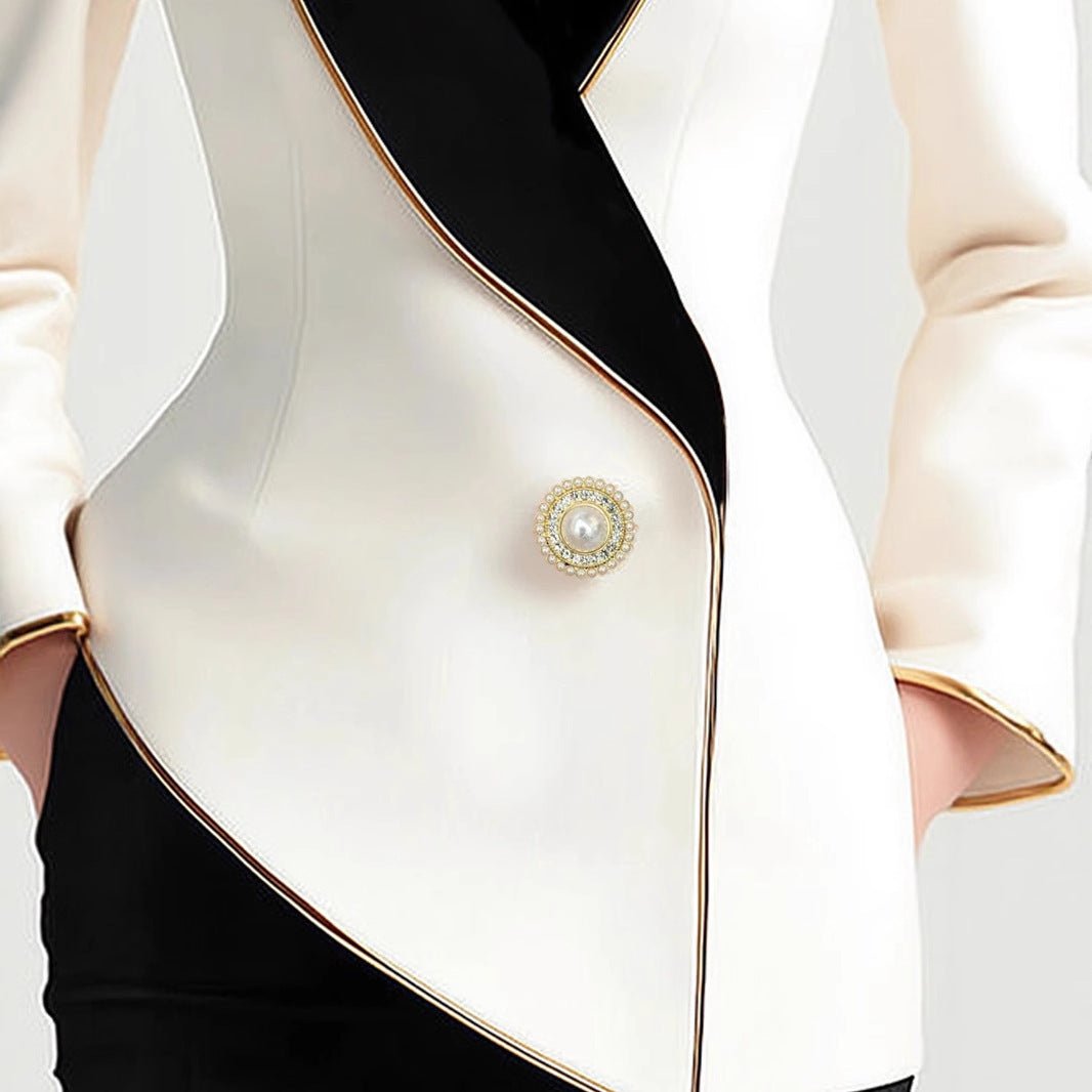 Fashion Irregular Women's Golden Edge Pearl Button Long Sleeve Coat - Pre2brand