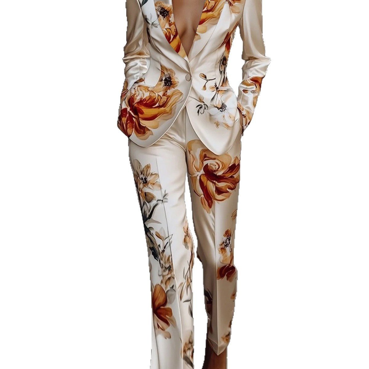 Fashion Printing Satin Long Sleeve Suit Two - piece Set - Pre2brand
