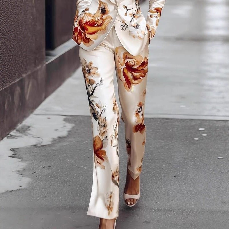 Fashion Printing Satin Long Sleeve Suit Two - piece Set - Pre2brand