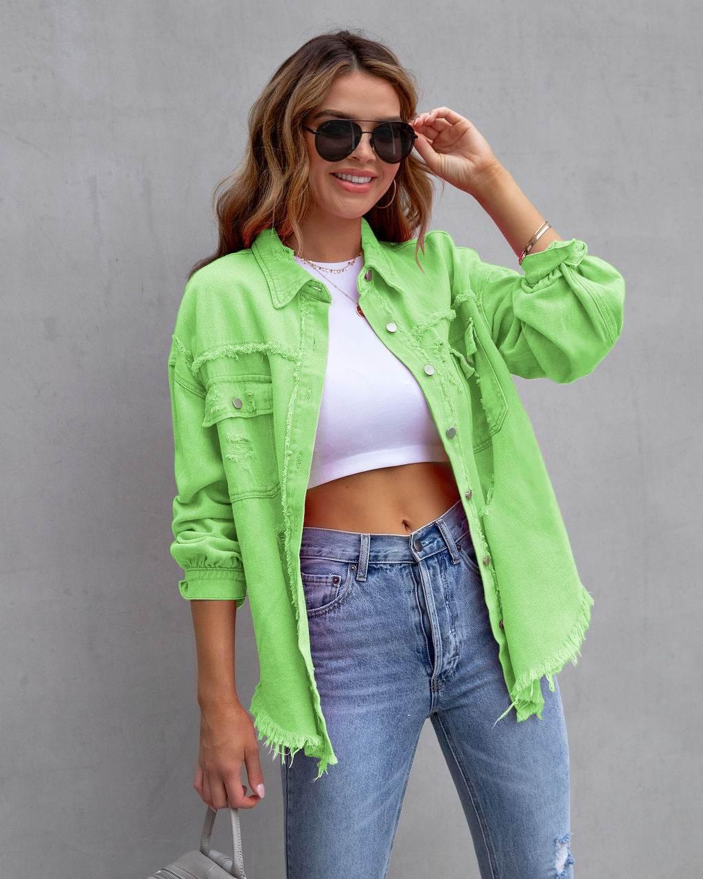 Fashion Ripped Shirt Jacket Female Autumn And Spring Casual Tops Womens Clothing - Pre2brand
