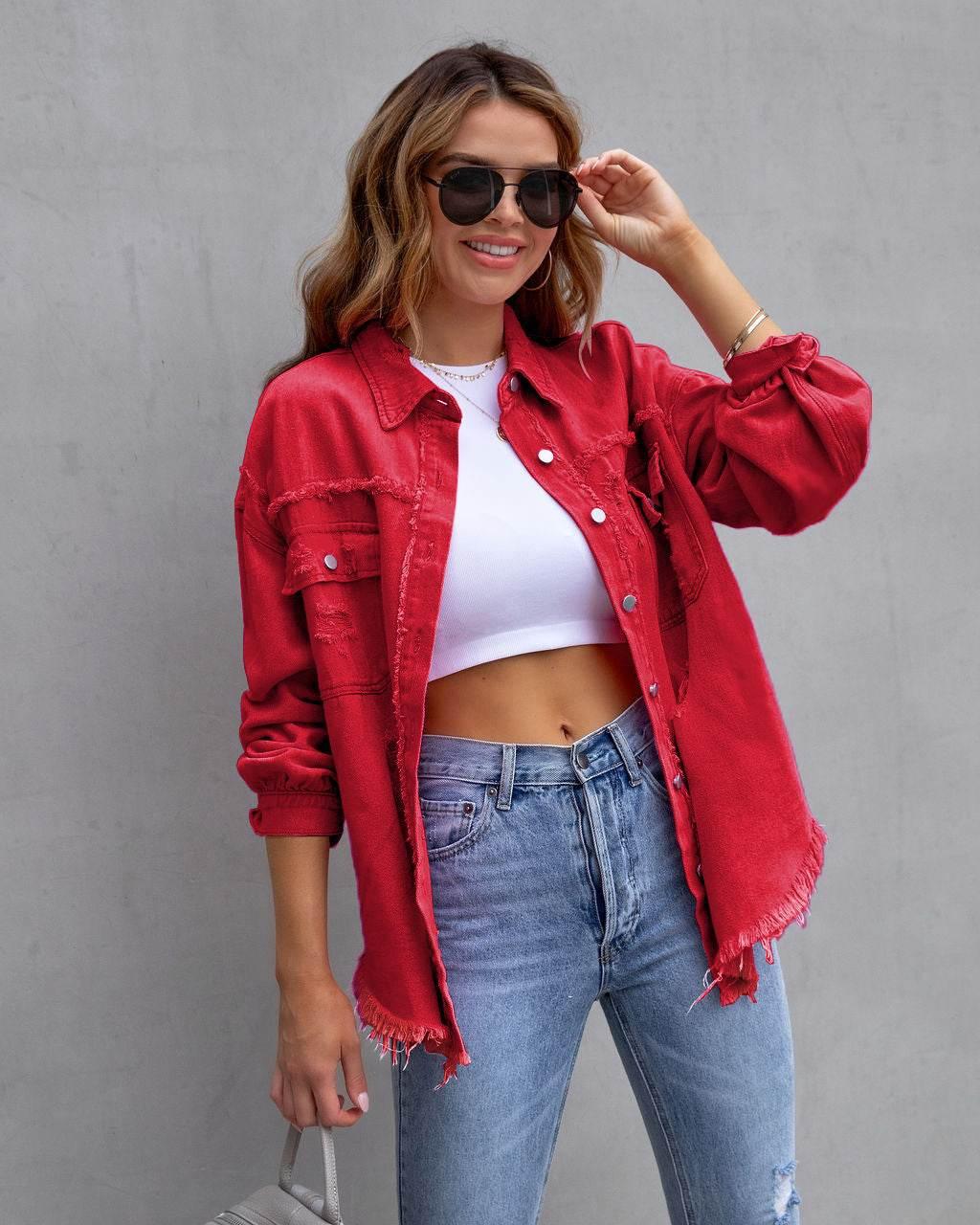 Fashion Ripped Shirt Jacket Female Autumn And Spring Casual Tops Womens Clothing - Pre2brand